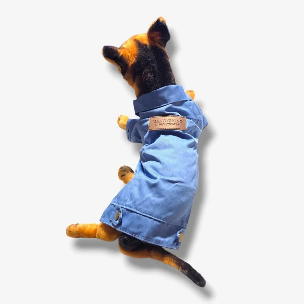 Liang Chong Blue‎ Canvas Dog Jacket with D-Ring and Snap Buttons Size